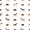 Treeing Walker coonhound seamless pattern. Different poses, coat colors set