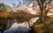 A treelined trail along the Water of Ken river at Kendoon at sunset in winter