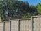 Trees and brick ruins behind the fence