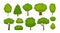 Trees and bushes set of icons. Forest, nature, environment concept. Cartoon vector illustration