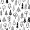 Trees Doodles Seamless Pattern - hand drawn