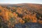 Trees in fall color with hills and lake in northern Minnesota