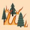 Trees and flames. The forest is on fire. Taiga is on fire. Burning forest. Flat vector illustration