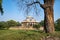 Trees frame the Isa Khans Garden Tomb, part of Humayan`s Tomb