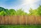 Trees in garden and wooden backyard fence