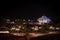 Trees and ground water fountains near Sheikh Zayed Grand Mosque Center in Abu Dhabi at night