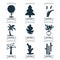 Trees icon set with bamboo, tree, marijuana, leaf, palm