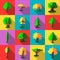 Trees icons set, flat style