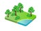 Trees and Lake Green Field Vector Illustration