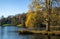 Trees and main lake in Stourhead Gardens during Autumn Fall