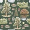 Trees oak beech spruce pine forest mushroom landscape stump wate