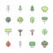 Trees outline multicolored vector icons set. Modern minimalistic design.