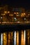 Trees and public lamps over Dambovita River at night. Horizonal