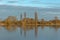 Trees reflecting in the water in a flooded meadow