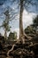 Trees roots growing over Angkor Wat Ruins, Cambodia, Asia. Tradition, Culture and Religion.