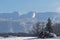 Trees and summits in a winter landscape on the plateau of Vercors