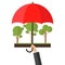 Trees under protection. A hand with an umbrella protects the forest.