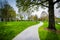 Trees and walkway at Loyola University Maryland, in Baltimore, M