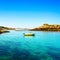 Tregastel, boat in fishing port. Pink granite coast, Brittany, F