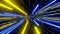 Trek in space at super speeds, motion blur effect. Blue and yellow elements. Visualization 3D rendering