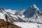 Trekker approaching Amadablam mount in Khumbu valley on a way to