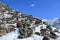 Trekker on glacier beside of everest basecamp from everest trek