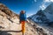 Trekker in Khumbu valley on a way to Everest Base camp