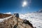 Trekker in Khumbu valley on a way to Everest Base camp