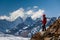 Trekker in Khumbu valley on a way to Everest Base camp