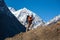 Trekker on Manaslu circuit trek in Nepal