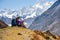 Trekker rests on Manaslu circuit trek in Nepal