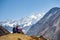 Trekker rests on Manaslu circuit trek in Nepal