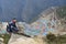 Trekker sitting above Namche Bazaar town,Nepal.Asia