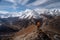 Trekker stand on top of Samdo Ri view point in Manaslu circuit trek, Himalaya range in Nepal
