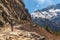 Trekker on a trail in the Himalayan region