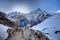 Trekker on the way to Annapurna base camp, Nepal