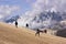 Trekkers climbing the snowy mountain. Himachal Pradesh