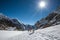 Trekkers crossing Cho La pass in Everest region, Nepal