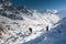 Trekkers crossing Gokyo glacier in Khumbu valley on a way to Eve