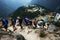 Trekkers hiking to Everest hotel view, Namche Bazaar