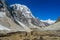 Trekkers on a hiking trail in Himalaya mountains