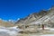 Trekkers on a hiking trail in Himalaya mountains