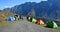 Trekkers tents in bottom of the Kazbek mountain