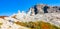 Trekkers in Torres del Paine National Park in Autumn, Patagonia,