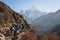 Trekkers walk to Everest base camp in Everest national park in Nepal