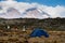 Trekkers walking near camp on Mount Kilimanjaro