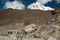 Trekkers walking on the way from Gorakshep to Everest base camp