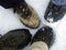 Trekking boots on snow floor