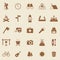 Trekking color icons on brown background