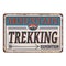 Trekking, Hiking and mountaineering poster rusted vintage matal sign on a white background